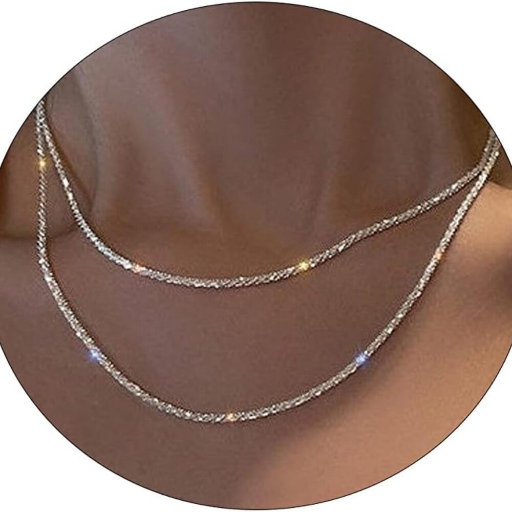 Layered Necklaces for Women Silver Plated Dainty Snake Twist Rope Delicate Layer